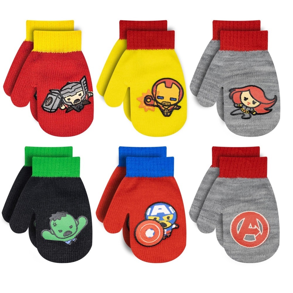 Kids Marvel Avengers Mittens 6 Pair Winter Warm Thor IronMan Hulk OS Toddler